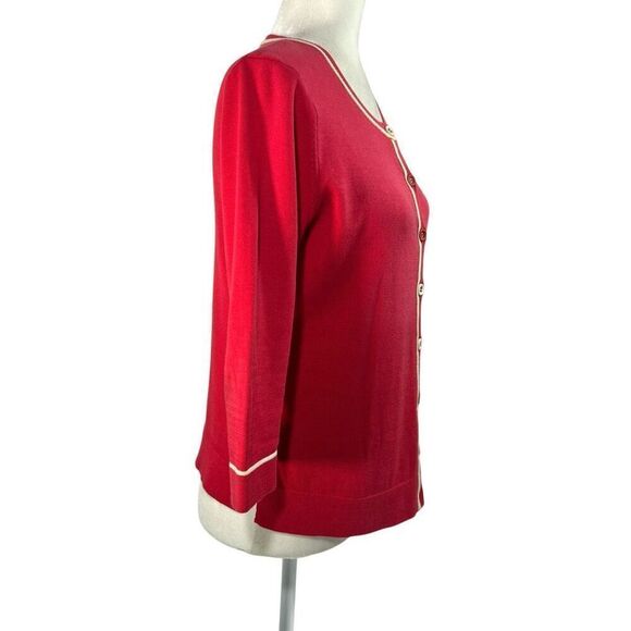 Lanvin Collection Silk Blend Cardigan Sz 6-8 Red Button Front 3/4 Sleeve 38 FR - Picture 2 of 13